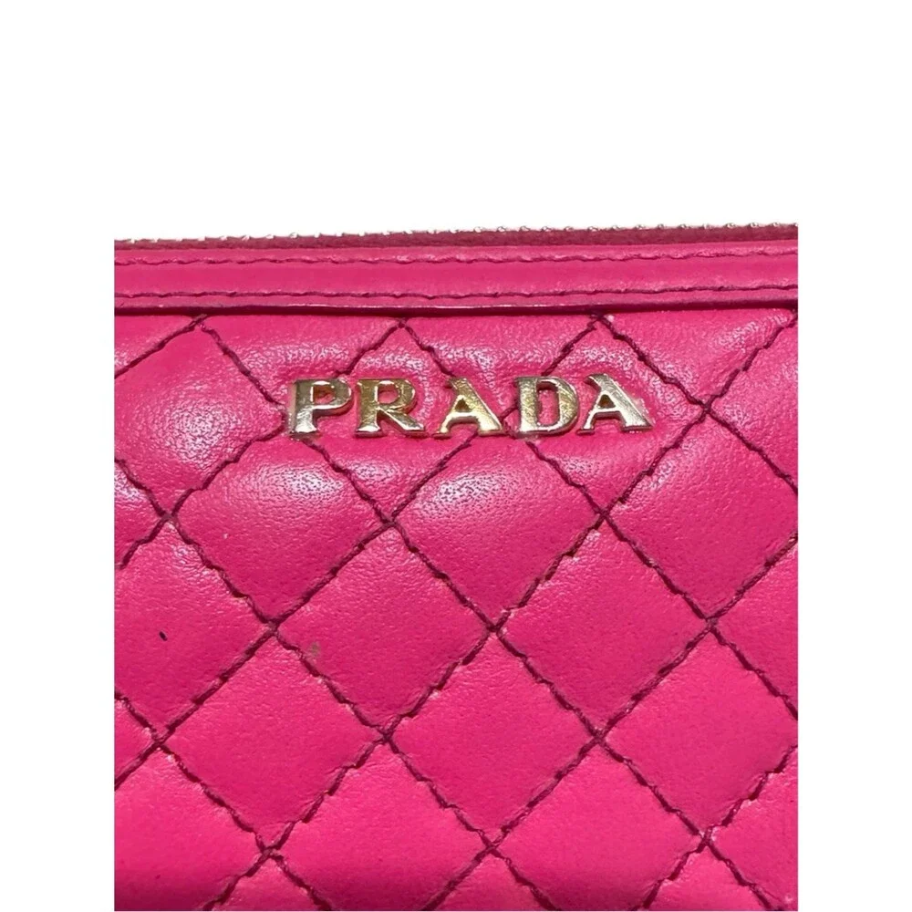 Prada 1M0506 Fuchsia Pink Quilted Nappa Leather Zip Around Continental Wallet